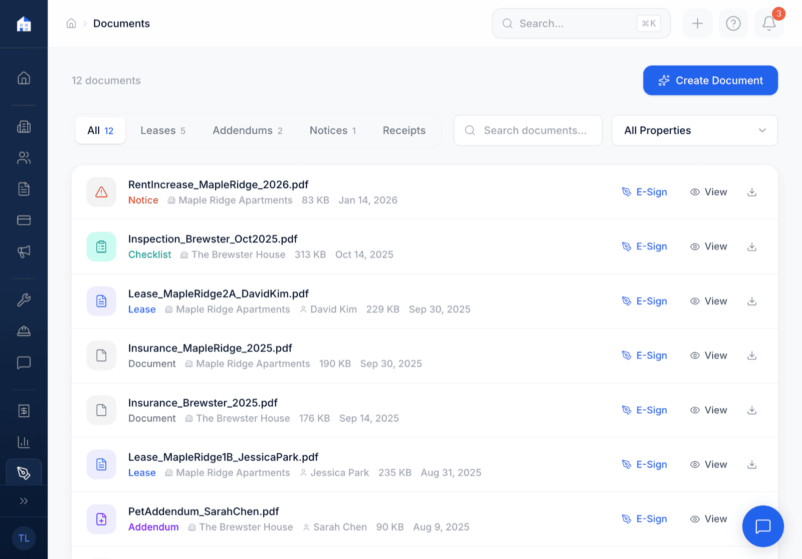 Domara document storage organized by property