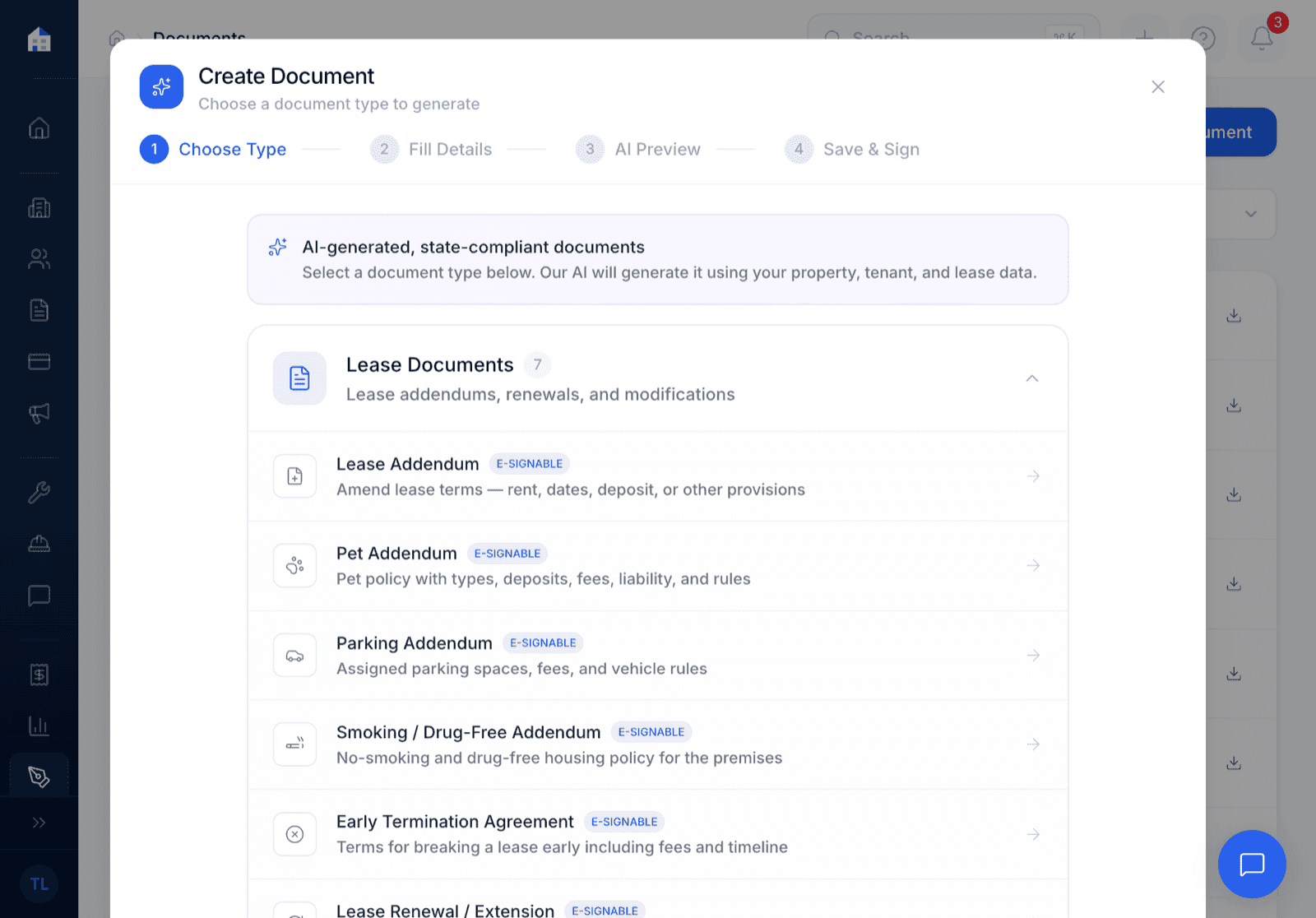 Domara AI lease generator form and preview
