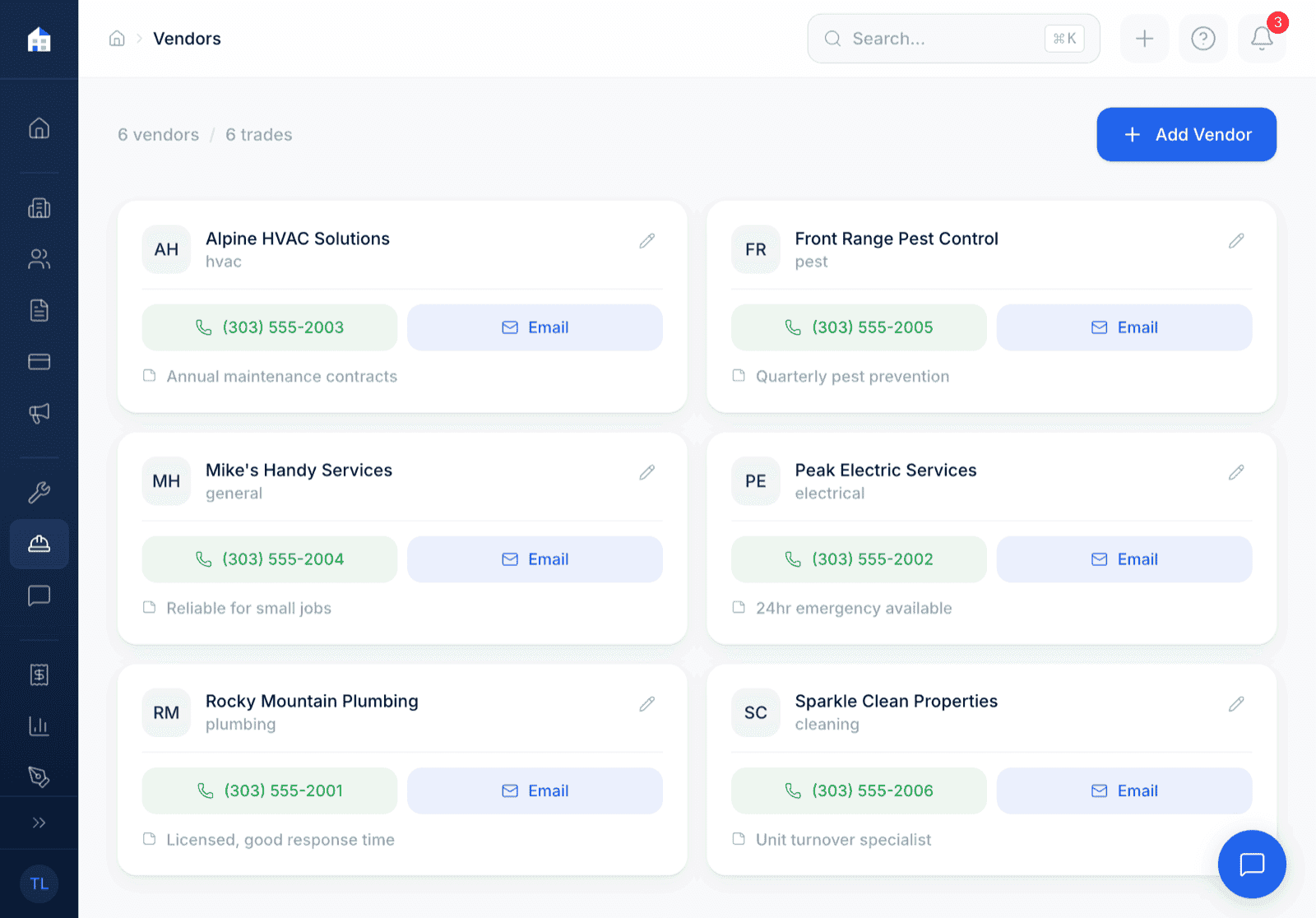 Domara vendor directory with trades and contacts
